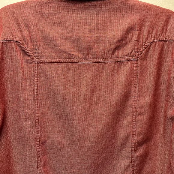 Rock & Republic Burgundy Button Up Long Sleeve Chambray Shirt Zip Pockets Size L - Picture 6 of 12